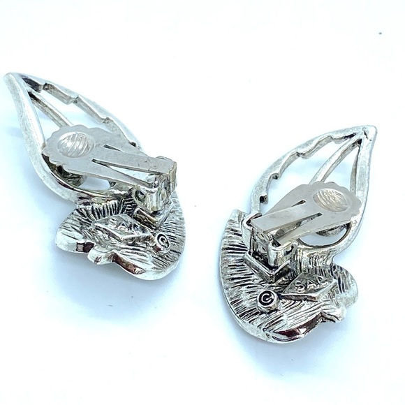 SARAH COVENTRY Windsong Silver Leaves Clip-On Earrings Vintage - Picture 2 of 7